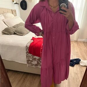 Chic Long Sleeve Pink Maxi Dress